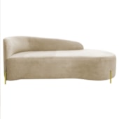 Divã Recamier Orgânico França 140cm Lado Dir Pés metal Dourado Bouclé Bege
