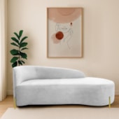 Divã Recamier Orgânico França 140cm Lado Dir Pés metal Dourado Bouclé Branco