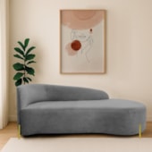 Divã Recamier Orgânico França 140cm Lado Dir Pés metal Dourado Bouclé Cinza
