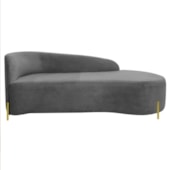 Divã Recamier Orgânico França 140cm Lado Dir Pés metal Dourado Bouclé Cinza