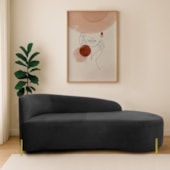 Divã Recamier Orgânico França 140cm Lado Dir Pés metal Dourado Bouclé Preto