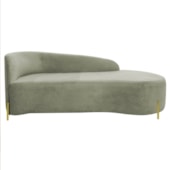 Divã Recamier Orgânico França 140cm Lado Dir Pés metal Dourado Bouclé Verde Oliva