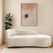 Divã Recamier Orgânico França 140cm Lado Dir Pés Metal Dourado Linho Bege