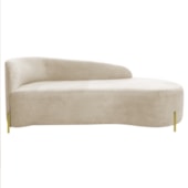 Divã Recamier Orgânico França 140cm Lado Dir Pés Metal Dourado Linho Bege