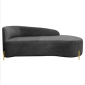 Divã Recamier Orgânico França 140cm Lado Dir Pés Metal Dourado Linho Cinza Escuro