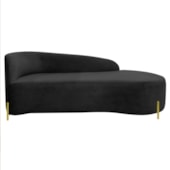 Divã Recamier Orgânico França 140cm Lado Dir Pés Metal Dourado Linho Preto