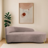 Divã Recamier Orgânico França 140cm Lado Dir Pés Metal Dourado Linho Rose