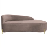 Divã Recamier Orgânico França 140cm Lado Dir Pés Metal Dourado Linho Rose