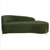 Divã Recamier Orgânico França 140cm Lado Dir Pés Metal Dourado Linho Verde