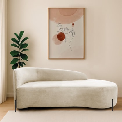 Divã Recamier Orgânico França 140cm Lado Dir Pés metal Preto Bouclé Bege