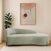 Divã Recamier Orgânico França 140cm Lado Dir Pés metal Preto Bouclé Verde Oliva
