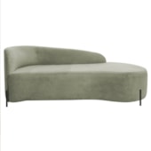 Divã Recamier Orgânico França 140cm Lado Dir Pés metal Preto Bouclé Verde Oliva