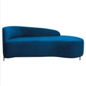 Divã Recamier Orgânico França 140cm Lado Dir Pés Metal Preto Linho Azul Royal
