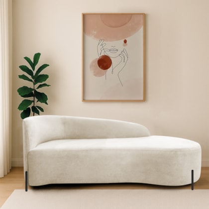 Divã Recamier Orgânico França 140cm Lado Dir Pés Metal Preto Linho Bege