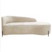 Divã Recamier Orgânico França 140cm Lado Dir Pés Metal Preto Linho Bege