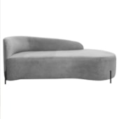 Divã Recamier Orgânico França 140cm Lado Dir Pés Metal Preto Linho Cinza Claro