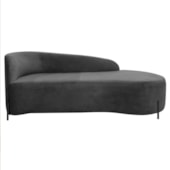 Divã Recamier Orgânico França 140cm Lado Dir Pés Metal Preto Linho Cinza Escuro
