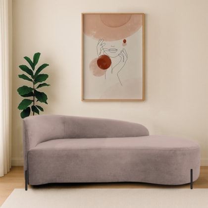 Divã Recamier Orgânico França 140cm Lado Dir Pés Metal Preto Linho Rose