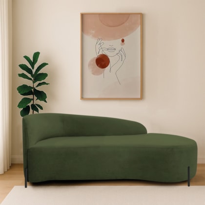 Divã Recamier Orgânico França 140cm Lado Dir Pés Metal Preto Linho Verde
