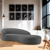 Divã Recamier Orgânico França 140cm Lado Direito Linho Cinza Escuro - Amarena Moveis