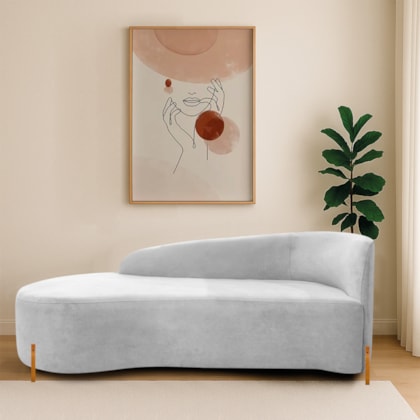 Divã Recamier Orgânico França 140cm Lado Esq Pés De Madeira Bouclé Branco