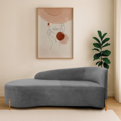 Divã Recamier Orgânico França 140cm Lado Esq Pés De Madeira Bouclé Cinza