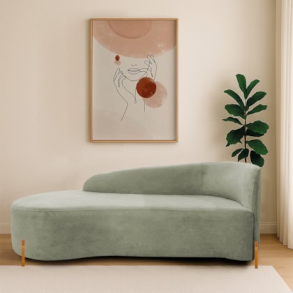 Divã Recamier Orgânico França 140cm Lado Esq Pés De Madeira Bouclé Verde Oliva