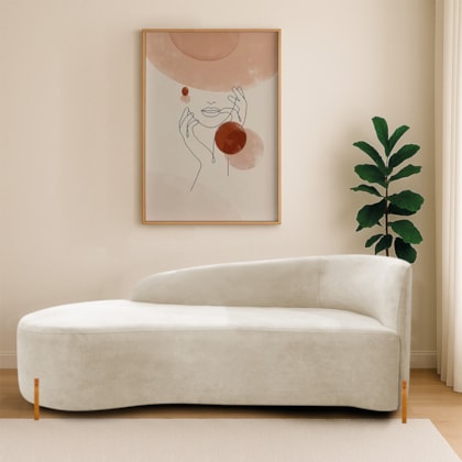 Divã Recamier Orgânico França 140cm Lado Esq Pés madeira Linho Bege