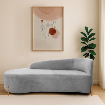 Divã Recamier Orgânico França 140cm Lado Esq Pés madeira Linho Cinza Claro