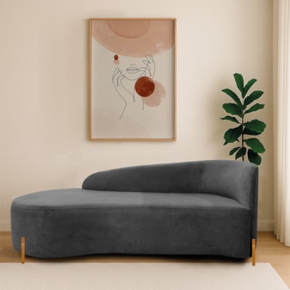 Divã Recamier Orgânico França 140cm Lado Esq Pés madeira Linho Cinza Escuro