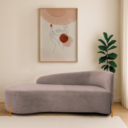 Divã Recamier Orgânico França 140cm Lado Esq Pés madeira Linho Rose