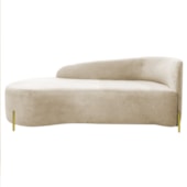 Divã Recamier Orgânico França 140cm Lado Esq Pés metal Dourado Bouclé Bege