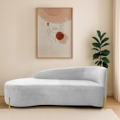 Divã Recamier Orgânico França 140cm Lado Esq Pés metal Dourado Bouclé Branco