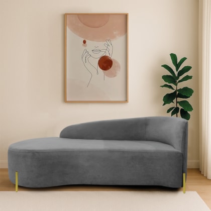 Divã Recamier Orgânico França 140cm Lado Esq Pés metal Dourado Bouclé Cinza