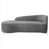 Divã Recamier Orgânico França 140cm Lado Esq Pés metal Dourado Bouclé Cinza