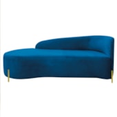 Divã Recamier Orgânico França 140cm Lado Esq Pés Metal Dourado Linho Azul Royal