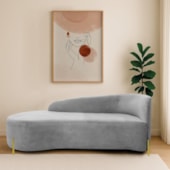 Divã Recamier Orgânico França 140cm Lado Esq Pés Metal Dourado Linho Cinza Claro