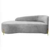 Divã Recamier Orgânico França 140cm Lado Esq Pés Metal Dourado Linho Cinza Claro