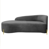 Divã Recamier Orgânico França 140cm Lado Esq Pés Metal Dourado Linho Cinza Escuro