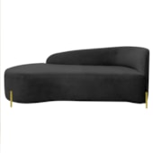 Divã Recamier Orgânico França 140cm Lado Esq Pés Metal Dourado Linho Preto