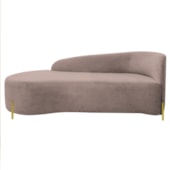 Divã Recamier Orgânico França 140cm Lado Esq Pés Metal Dourado Linho Rose