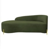 Divã Recamier Orgânico França 140cm Lado Esq Pés Metal Dourado Linho Verde