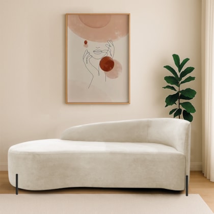 Divã Recamier Orgânico França 140cm Lado Esq Pés metal Preto Bouclé Bege