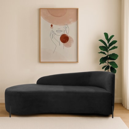 Divã Recamier Orgânico França 140cm Lado Esq Pés metal Preto Bouclé Preto