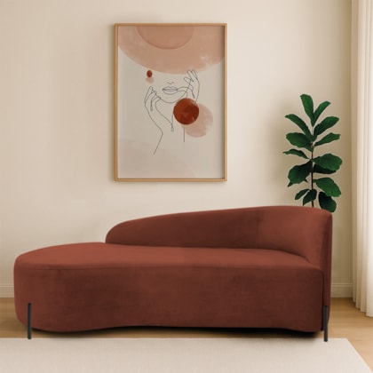 Divã Recamier Orgânico França 140cm Lado Esq Pés metal Preto Bouclé Terracota