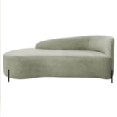 Divã Recamier Orgânico França 140cm Lado Esq Pés metal Preto Bouclé Verde Oliva