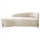 Divã Recamier Orgânico França 140cm Lado Esq Pés Metal Preto Linho Bege