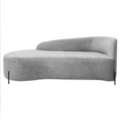 Divã Recamier Orgânico França 140cm Lado Esq Pés Metal Preto Linho Cinza Claro