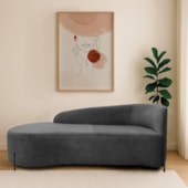 Divã Recamier Orgânico França 140cm Lado Esq Pés Metal Preto Linho Cinza Escuro