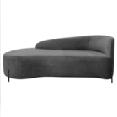 Divã Recamier Orgânico França 140cm Lado Esq Pés Metal Preto Linho Cinza Escuro